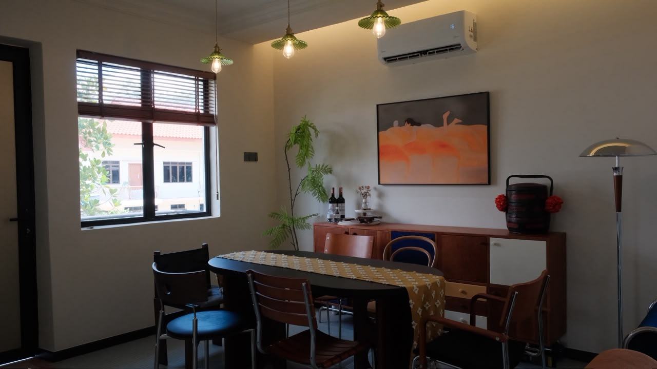 Dining room with long table
